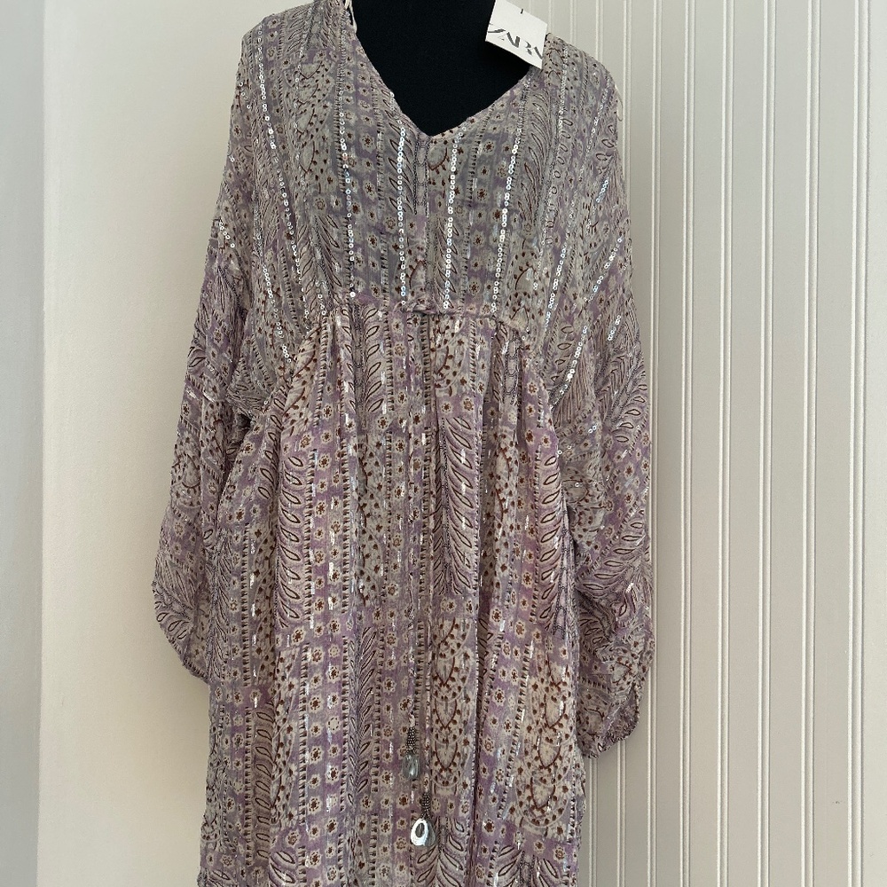 NWT Zara Bohemian/ Cottagecore Lavender and Silver Dress or Coverup